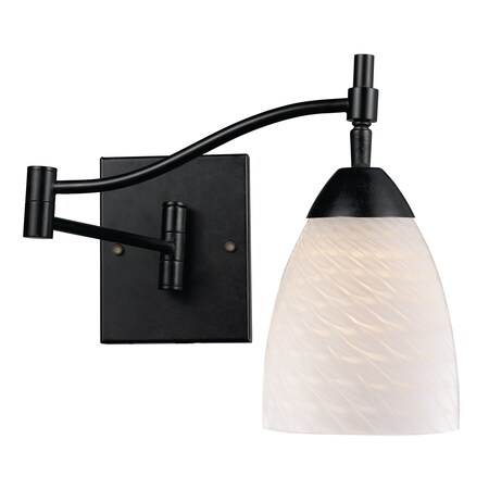 Elk Lighting Celina 1-Light Swingarm Wall Lamp in Dark Rust with White Swirl Glass 10151/1DR-WS